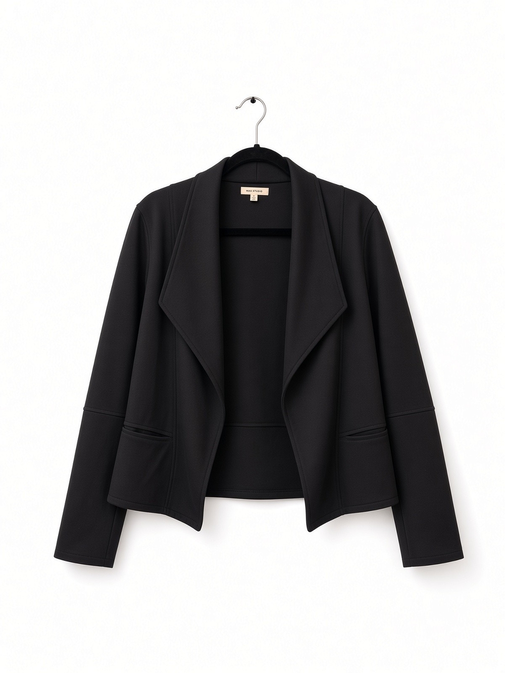 Max Studio Black Open-Front Draped Blazer